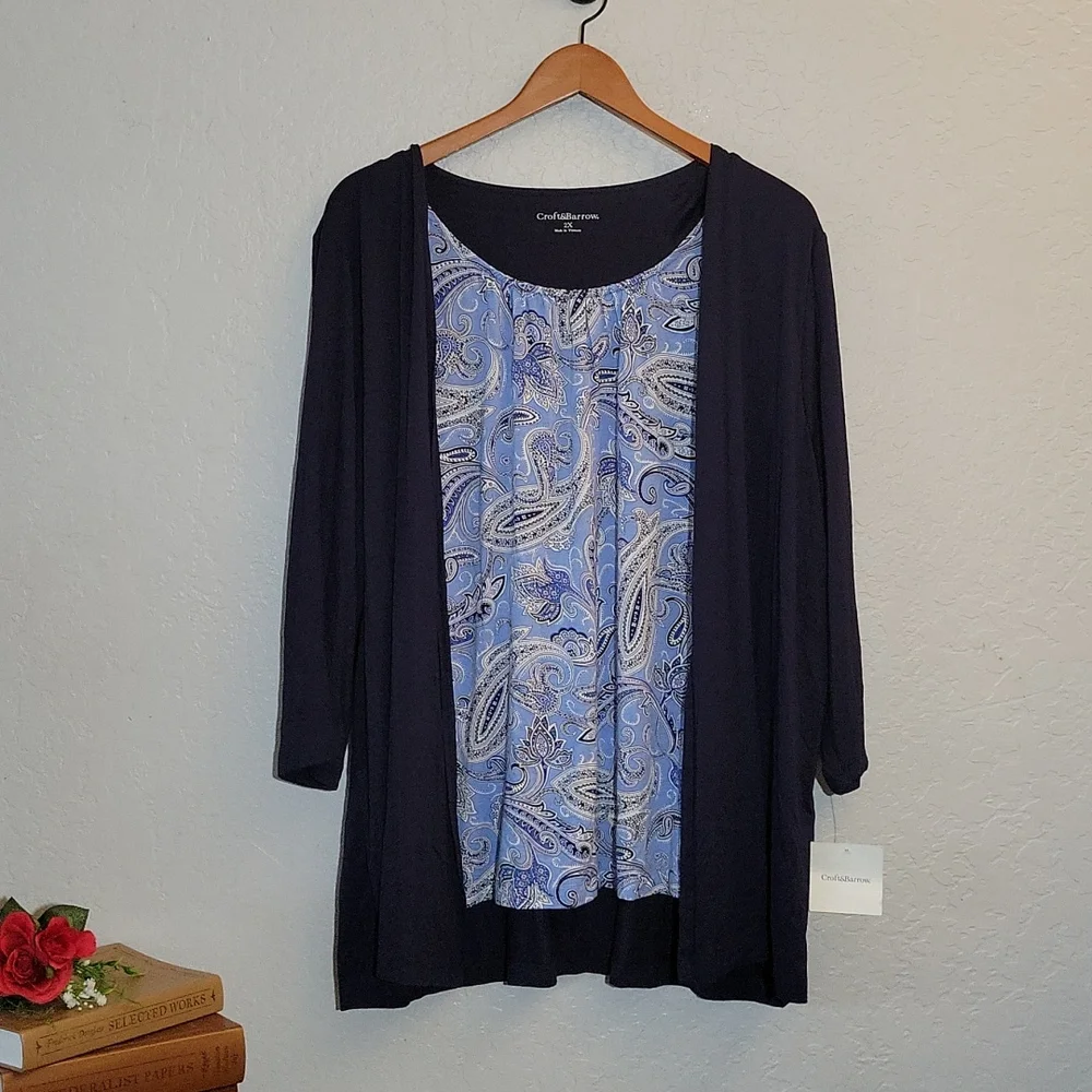 CROFT& BARROW Attached Cardigan Paisley Tunic Shirt 2X - Picture 8 of 12